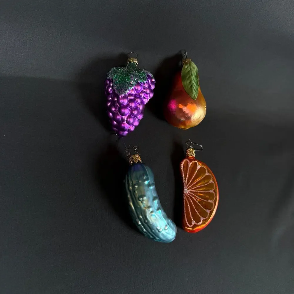 Lot of 4 Old World Christmas Inge-Glas Glass Fruit Ornaments Grape Pear Orange